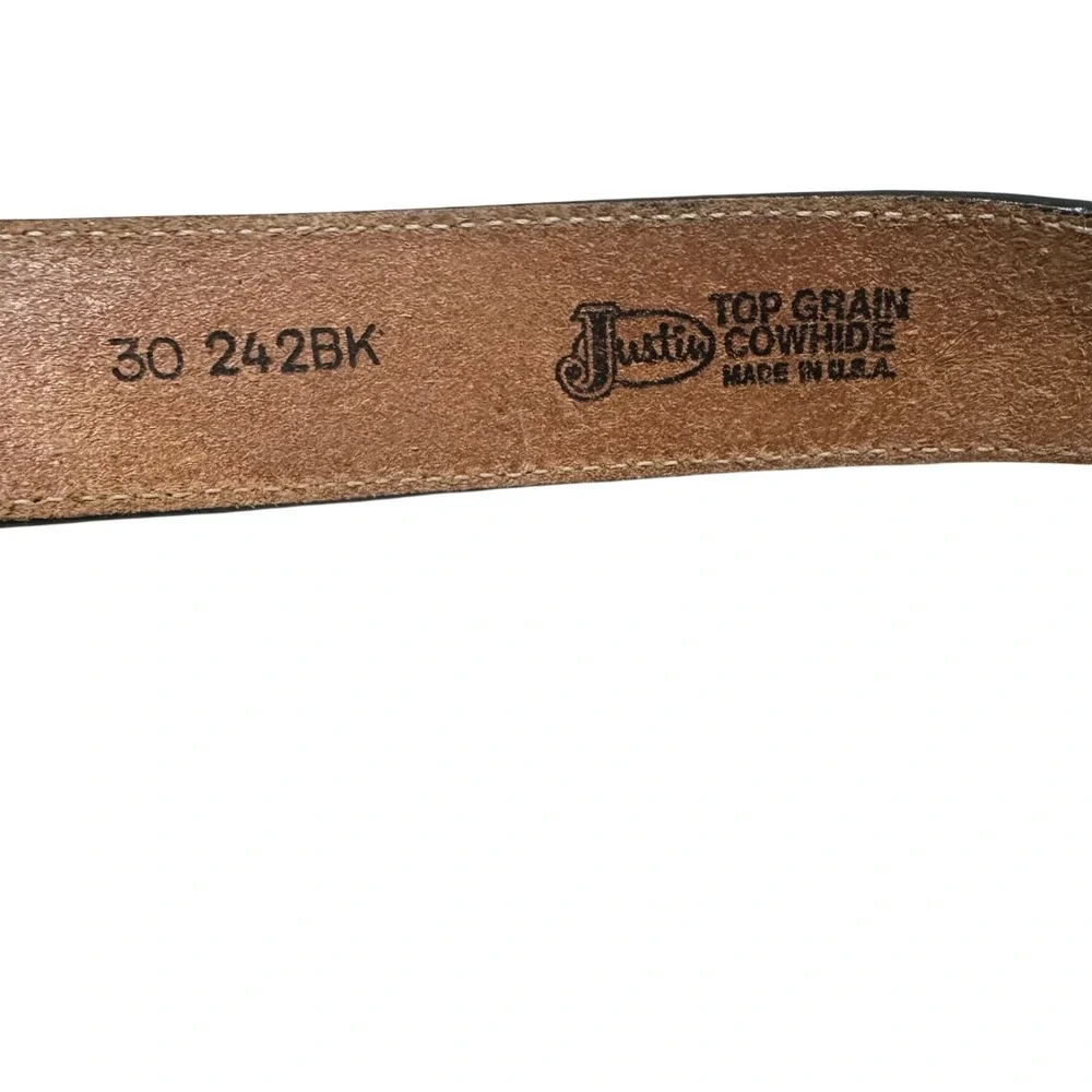 Justin Western Belt Men 30 Black Excellent‎ Floral Tooled Leather USA 242BK